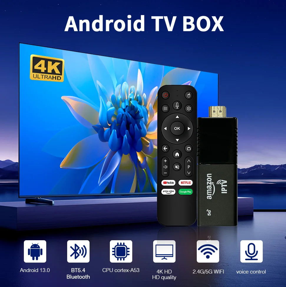 MX10 F5 4K TV Stick Android 13 Allwinner H313 4GB RAM 64GB ROM Dual Band WiFi6 BT5.4 Portable Home Streaming Media Player