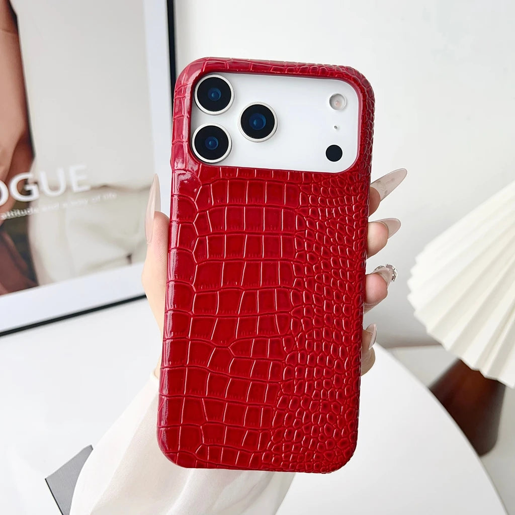 Advanced Solid Color Glossy Crocodile Skin Pattern Shockproof Protective Phone Cover Case for iPhone 17 16 15 14 Pro Max 17Air