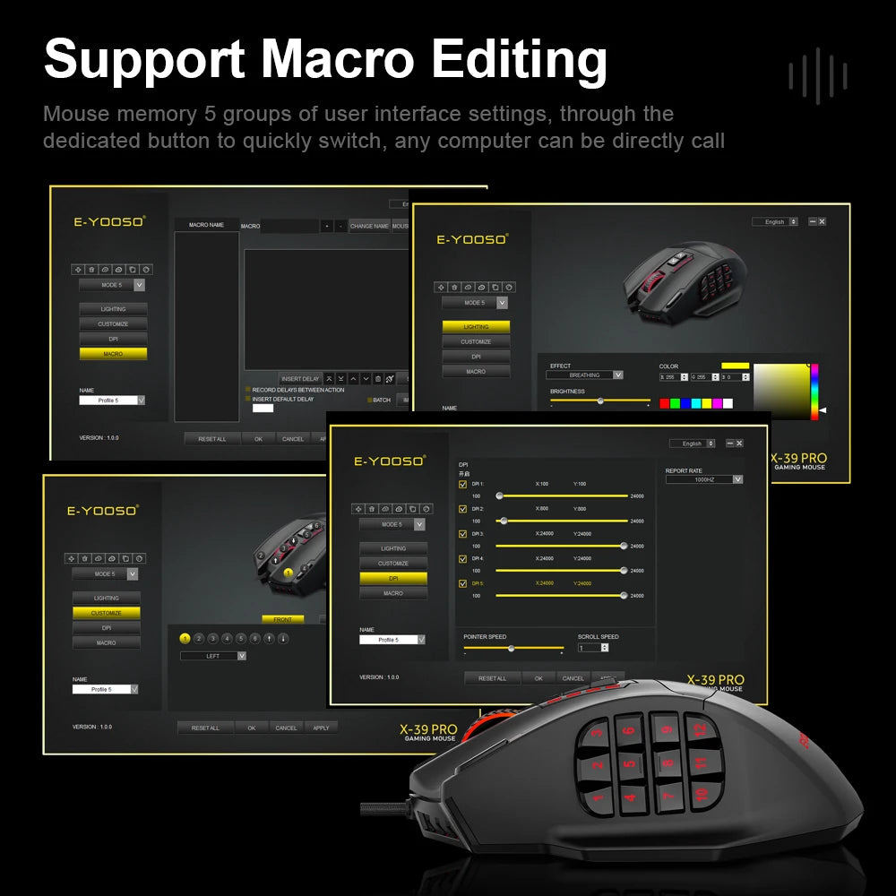 E-YOOSO X-39 USB Wired RGB Gaming Mouse 24000 DPI SG8960 19 buttons programmable game Optical mice for Computer PC Laptop