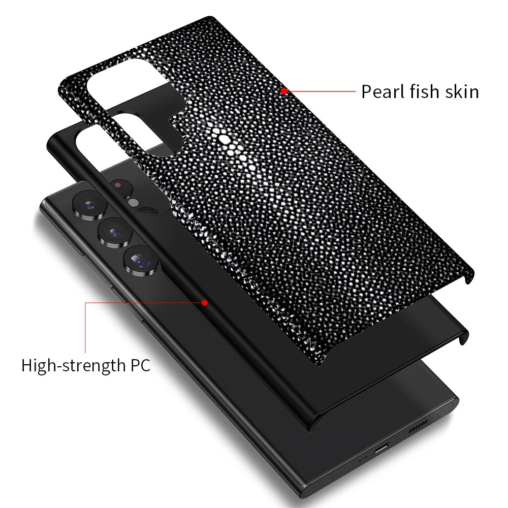 Genuine Stingray Leather Phone Case for Samsung Galaxy S 26 S26 Ultra S24 S23 S25 Plus S22 S21 A57 A56 A55 5G Luxury Back Cover