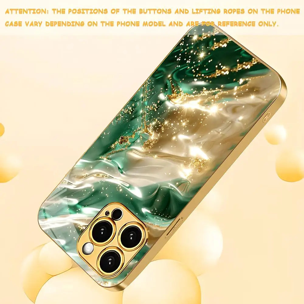Gilded fluid marble glass phone case suitable for iPhone 17 16 15 14 13 12 11 Pro/Max/Plus anti drop and shockproof back cover