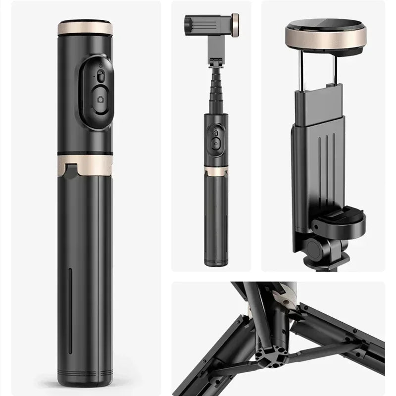 Foldable Bluetooth Selfie Stick Wireless Tripod with Shutter Monopod for iPhone 15 14 Samsung S24 S23 Live Photography Video