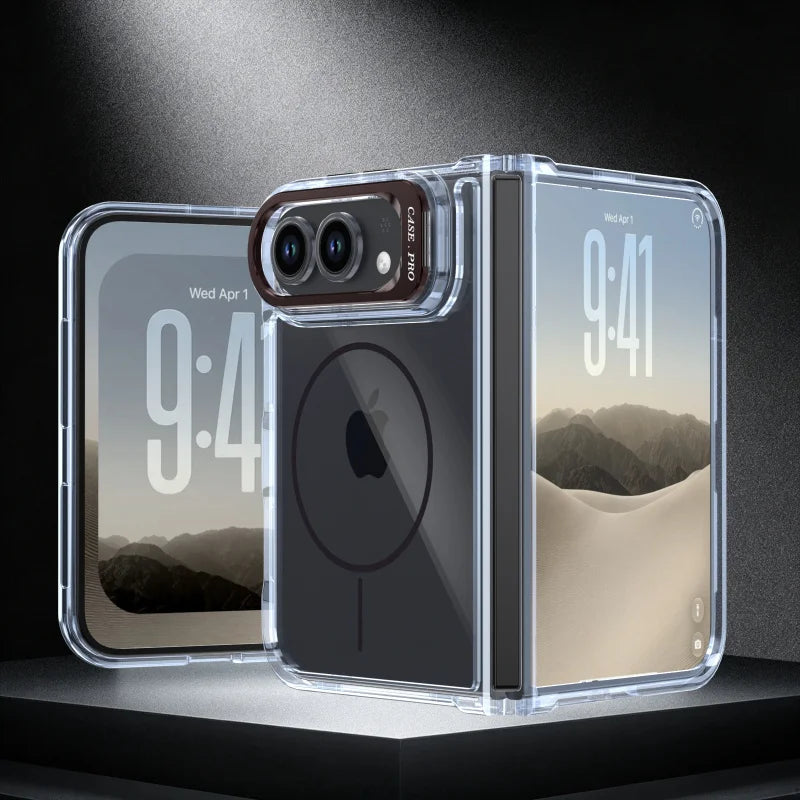 Luxurious Original Skin Clear Lens Holder Magnetic Phone Case For IPhone Duo For Magsafe All-round Anti Drop Protective Cover