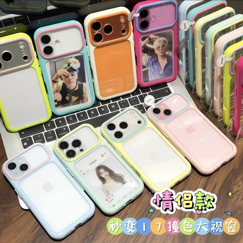 Luxury Candy Color Contrast Transparent Case for iPhone 17 16 15 18 Pro Max 14 11 12 13 Clear Ultra Slim Shockproof Ins Cover