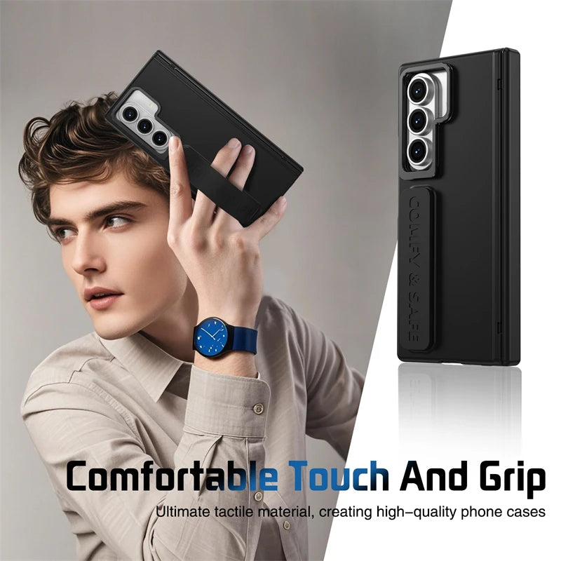 For Samsung Galaxy Z Fold 7 6 5 4 3 Wristband Hinge Lens Holder Phone Case Outer Screen Glass Film Protection Shockproof Cover