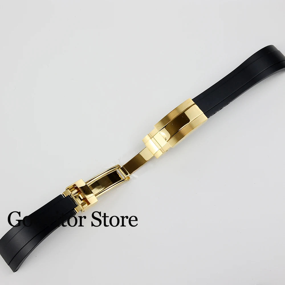 High quality 20mm width rubber strap black/rose gold/silver Folding safety buckle fit sub gmt yacht-master NH35 watch case 40mm