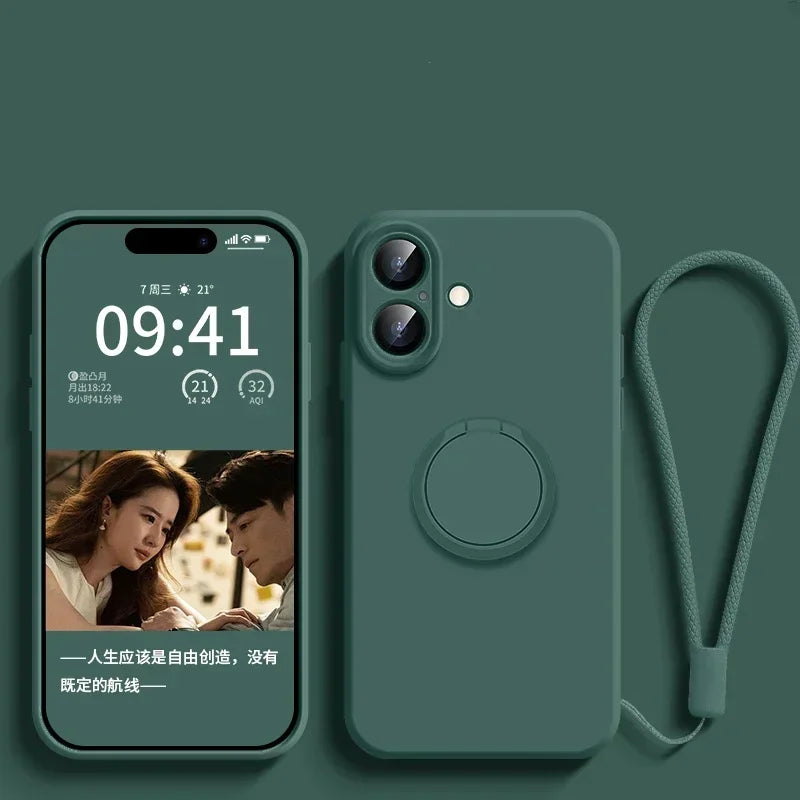 Liquid Silicone Ring Stand Magnetic Case for iPhone 17 Air 16E 15 14 13 12 11 Pro Max Plus Shockproof Soft Bumper Protectic Case