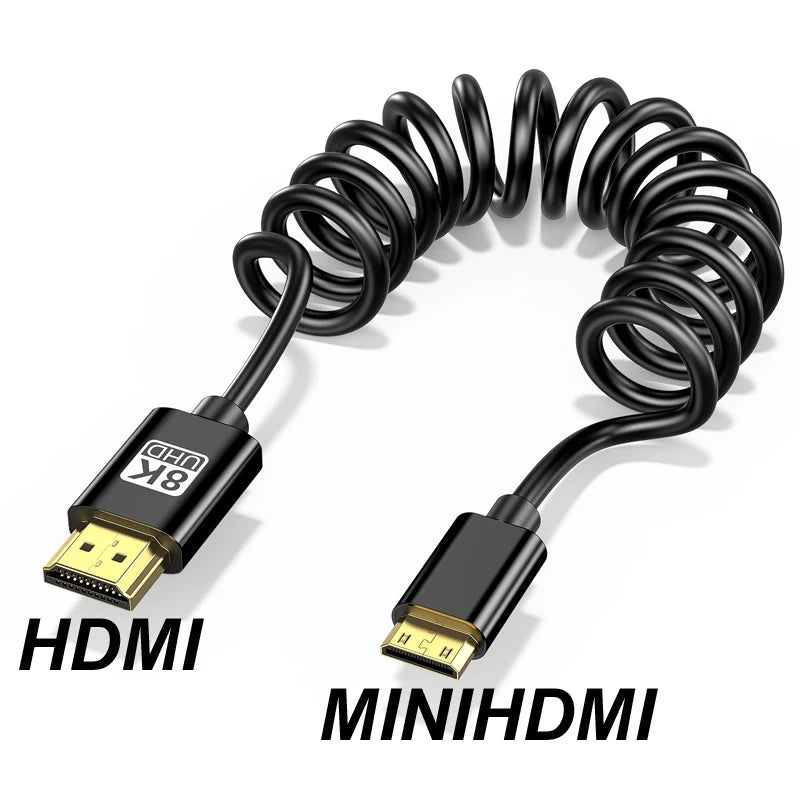 1M 8K@60HZ UHD Cable High Speed HDMI-compatible Mini/Micro HDMI-compatible Coiled Cord for HDTV Laptop PC PS4 Camera DV Monitor