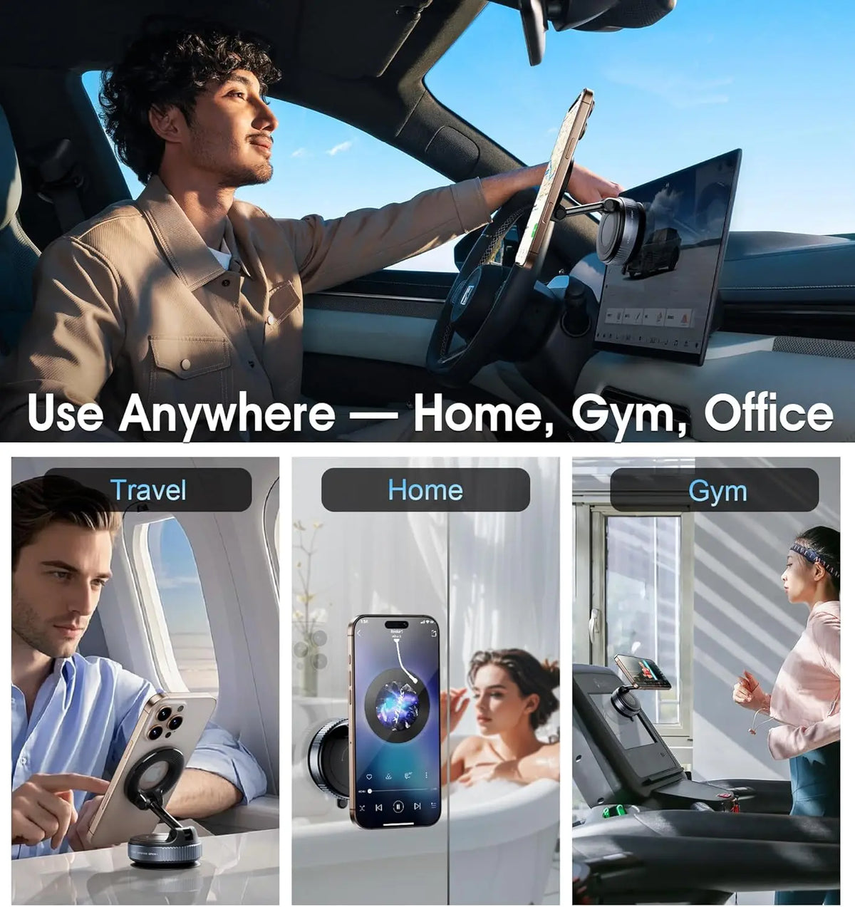Vacuum Magnetic Car Phone Holder 360° Foldable Suction Cup Mount Strong Magnet Cell Phone Stand For Car Dashboard Navigation