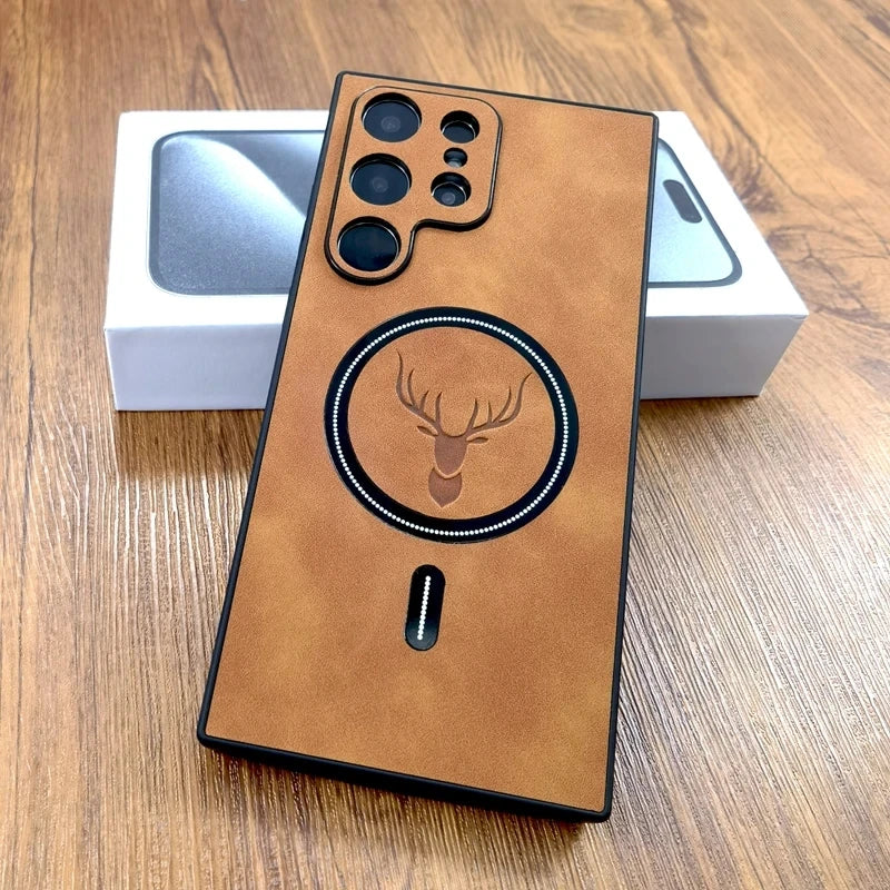 Luxury Leather Case For Samsung Galaxy S26 S25 S24 S23 S22 S21 Ultra Plus FE Note 20 S 24 23 Cover For Magsafe Wireless Charge