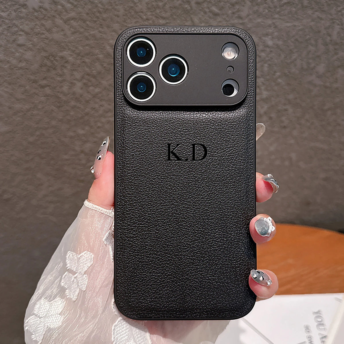 Personalized Luxury Customized Name 3D DIY Hot Engrave Faux Leather Phone Case For iPhone 17 16 15 14 13 Pro Max Plus Air