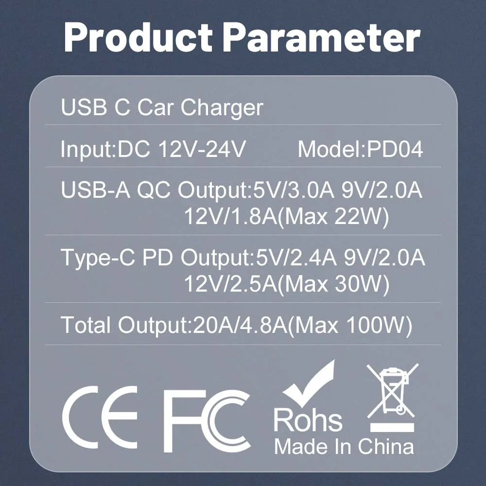 Mini 100W PD QC Pull Ring Fast Charging Car Charger USB C Car Phone Charger Adapter For iPhone Xiaomi Samsung Huawei