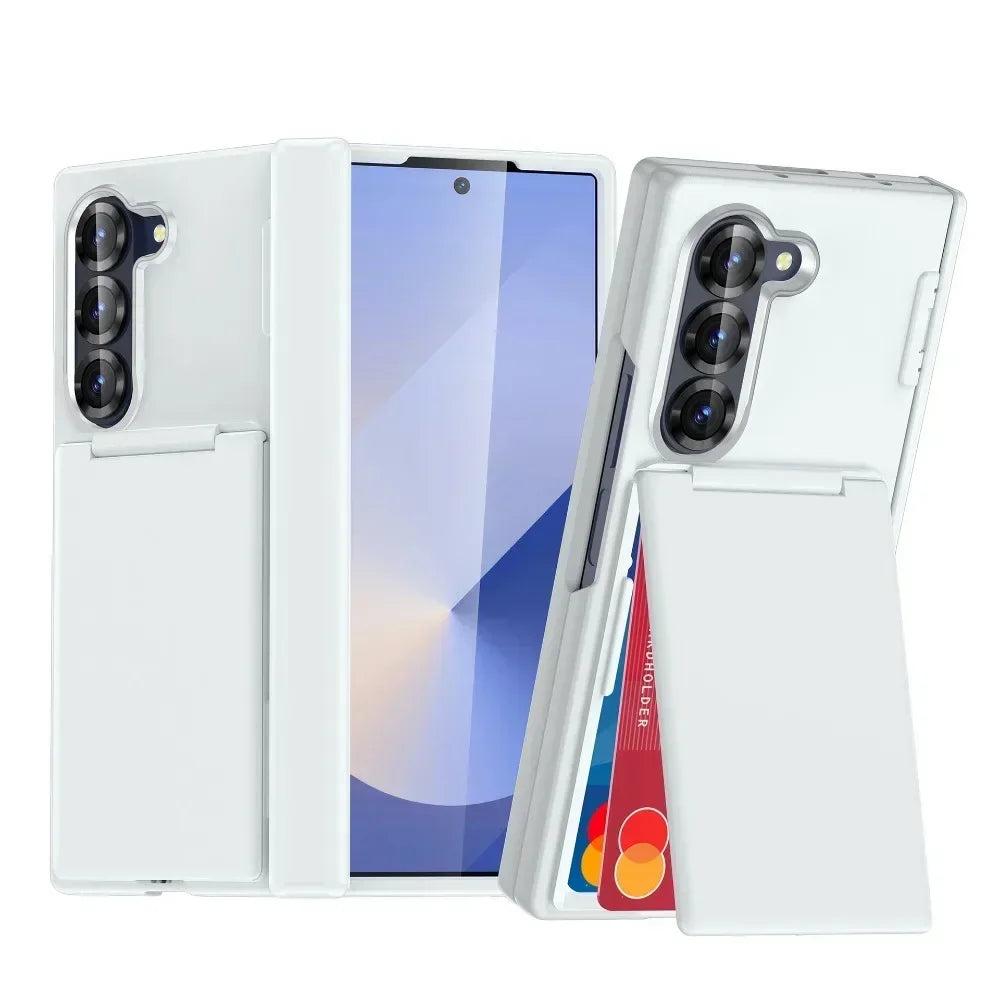 Luxury Flip Kickstand Phone Case For Samsung Galaxy Z Fold 7 6 Fold7 Fold6 5G Folding Bracket Matte Cover with Card Holder