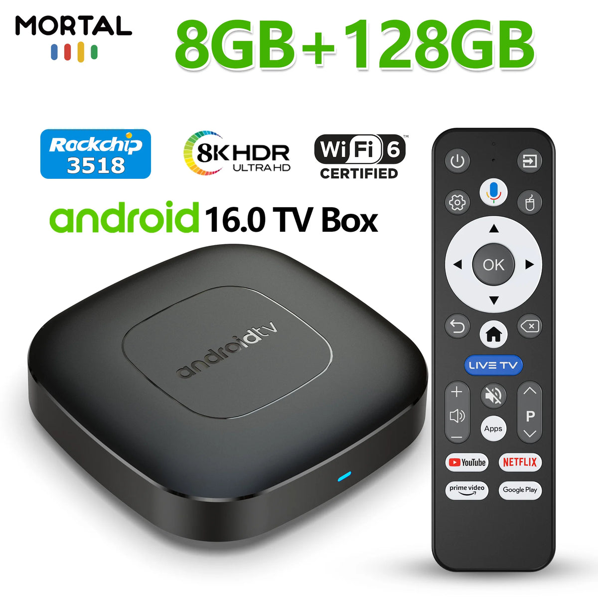 2026 Smart Android 16 TV Box T1 RK3518 Quad Core WiFi 2.4G/5G Support Dual UI Interface Google Assistant Streaming Media Player