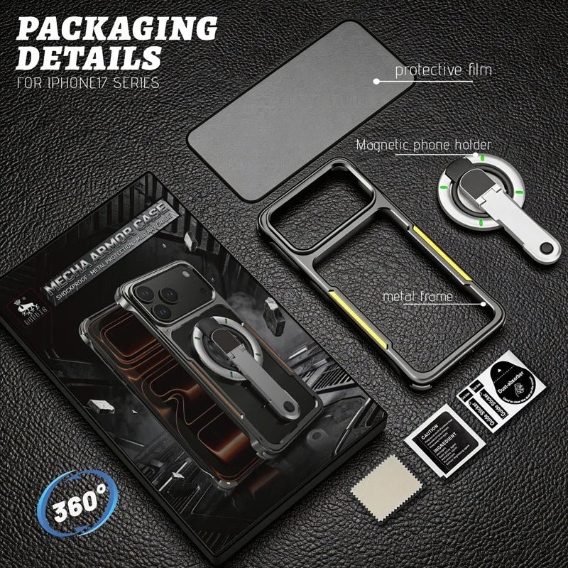 2-in-1 Detachable 360 Rotating Magnetic Bracket Metal Frameless Phone Case for iPhone 17 Pro Max Shockproof for Magsafe Cover