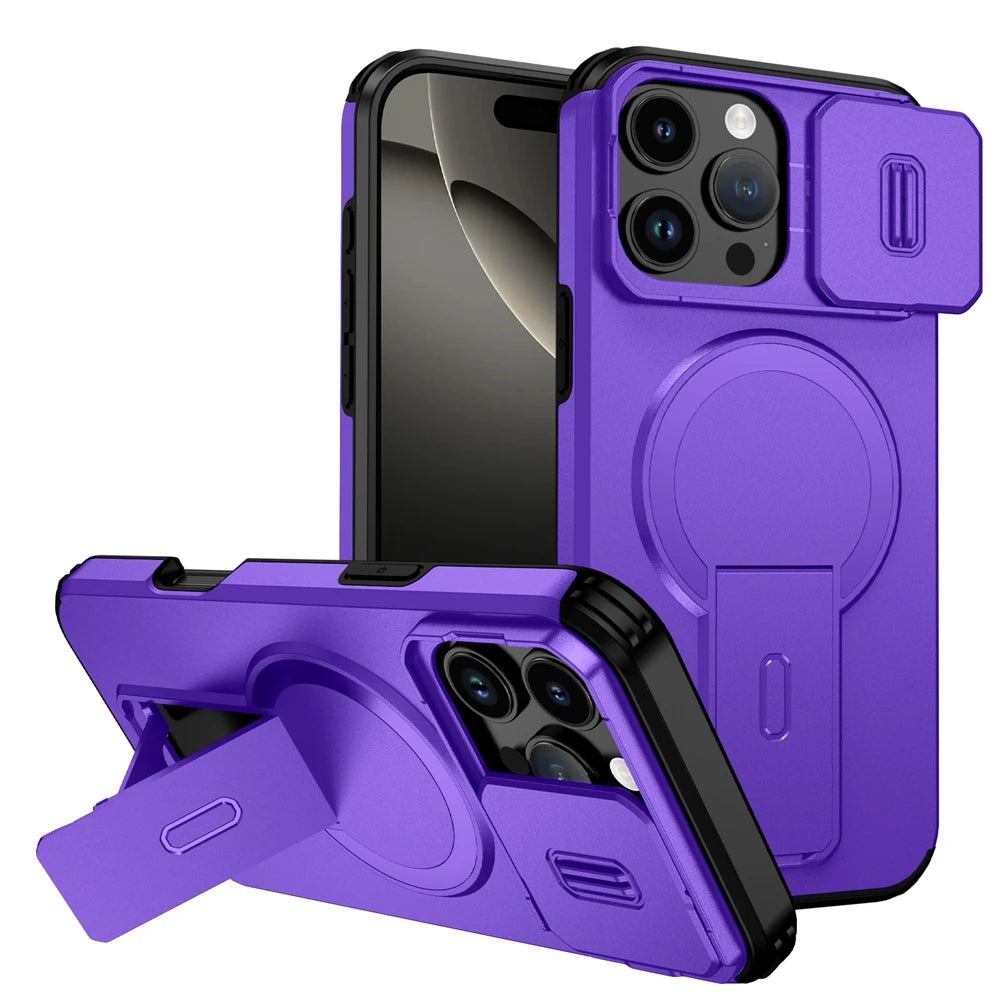Luxury Armor Magnetic Case for IPhone 17 Air 16e 16 15 14 13 12 Mini 11 Pro Max Plus Flip Lens Stand Cover Wireless Charing