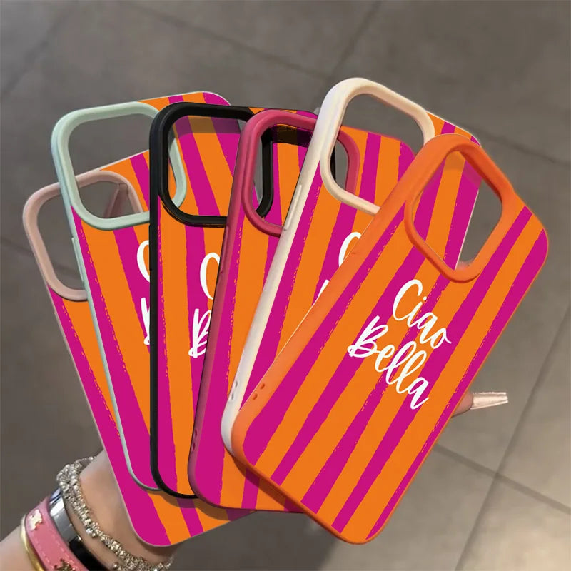 Orange Striped Minimalist Design Case For iPhone 17 16 Pro Max 11 12 13 14 15 Pro 16 15 Plus XS X XR 16e Shockproof Soft Cover