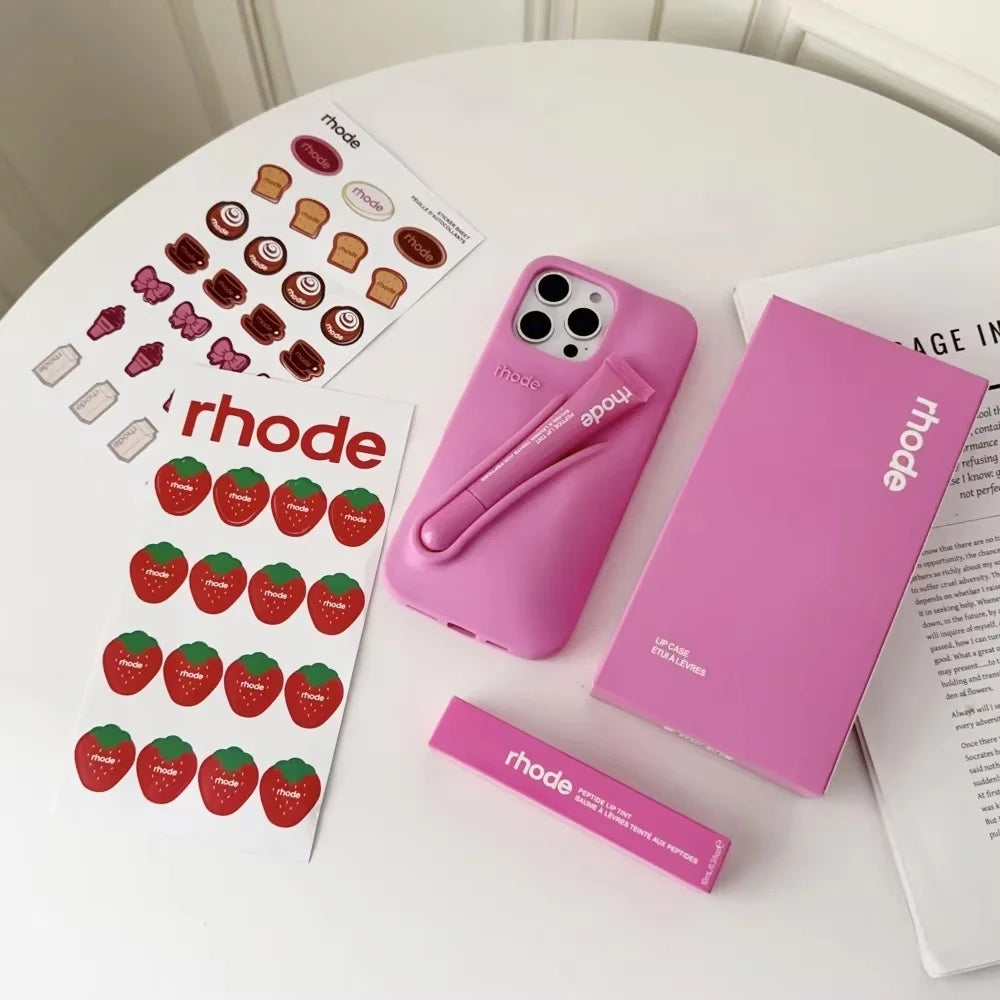 Luxury Aesthetic Rhode Lip Balm Design Matte Silicone Shockproof Phone Case All Matching Color Protective Case For iPhone Series