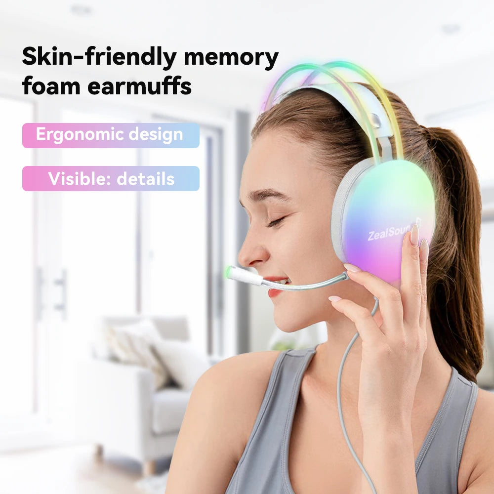 Haomuren RGB USB Gaming Headset For PC Laptop PS4 PS5 Wired Headphones With Mic Bass Surround Over Ear Full Light Earphone S600