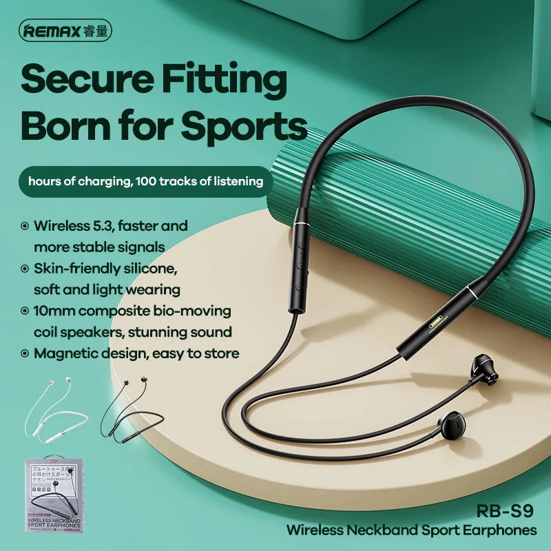 Remax Wireless Neckband Sport Earphone Bluetooth 5.3 Headphone With Mic For Call Music Sport