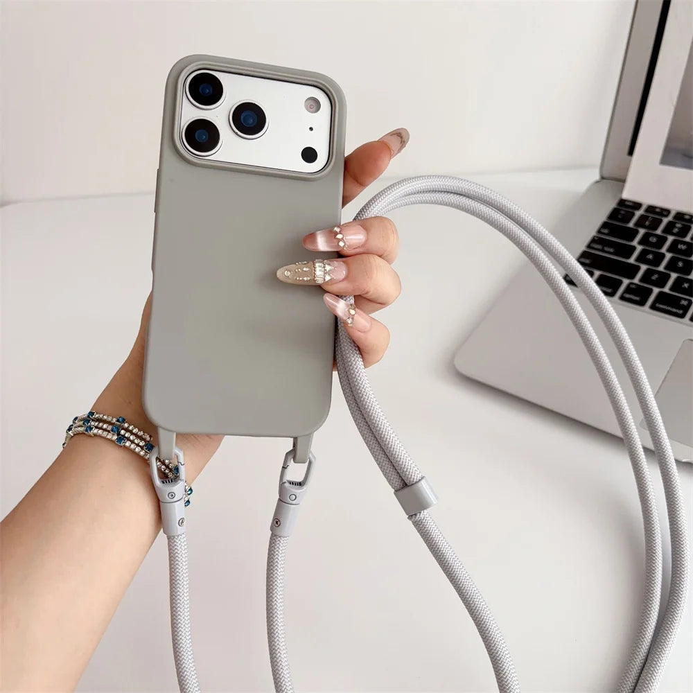 Official Lanyard Case For iPhone 17 Pro Max 14 12 11 13 15 16 Plus 17 Air Shockproof Candy Crossbody Neck Cord Strap Soft Cover