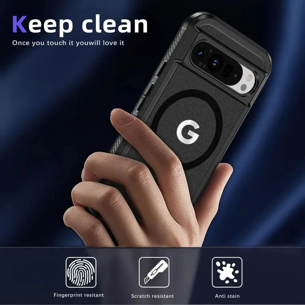Heavy Armor Magnetic Wireless Charging Rugged Case For Google Pixel 10 9 Pro XL 8 A Pro PC+TPU Enhanced Shockproof Buffer Cover