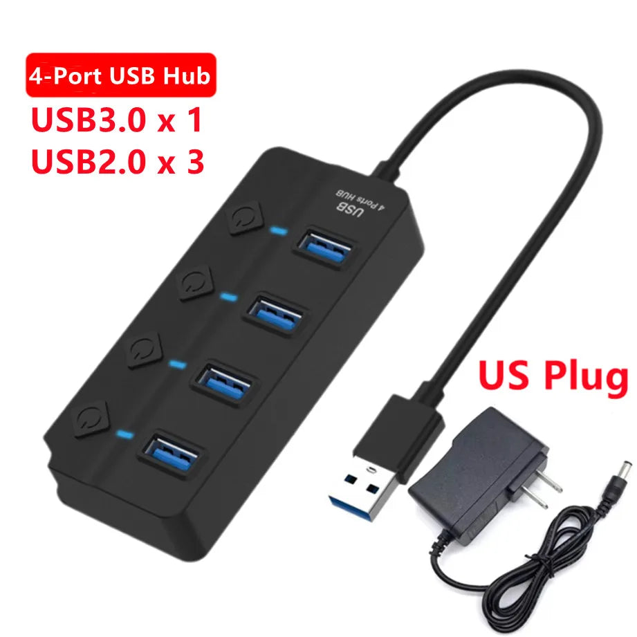 USB 3.0 Hub USB Hub 3.0 Multi USB Splitter 3 Hab Use Power Adapter 4 Port Multiple Expander 3.0 2.0 USB Hub with Switch for PC