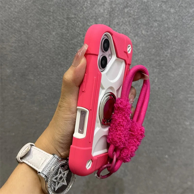 Luxury Heavy Duty Ring Holder Lanyard Case for iPhone 17 18 ProMax PC TPU Armor Cover for iPhone 11 12 13 14 15 16 Pro Max Plus