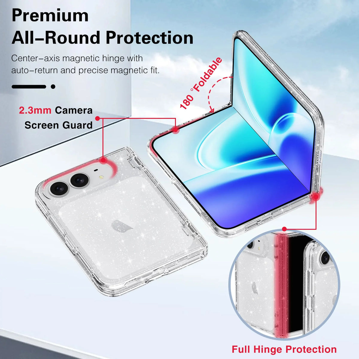 For IPhone Duo Fashion Transparent Glitter Acrylic Phone Case for IPhone Duo 18 Fold Shockproof Axis Protection Slim Fit Cover