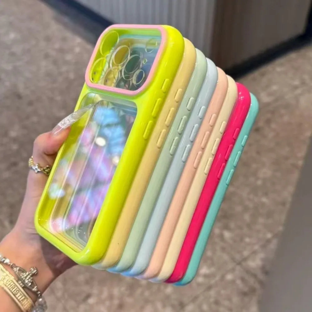 Luxury Candy Color Contrast Transparent Case For iPhone 17 16 15 Pro Max 14 Plus 11 12 13 Clear Ultra Slim Shockproof Ins Cover