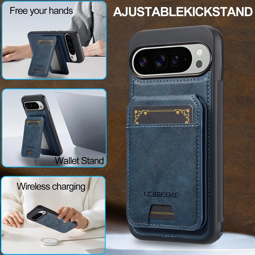 2 in 1 Leather Case for Google Pixel 10 10Pro 10A 9 9Pro 9A 8 8Pro 8A 7 7A Pro XL ProXL Cards Bag Wireless Charging Phone Cover