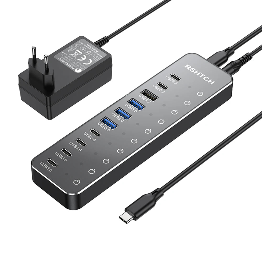 RSHTECH 10 in 1 USB C Hub 10Gbps USB-C with Individual Touch Switches Multiport Splitter Docking Station for MacBook Laptops PC