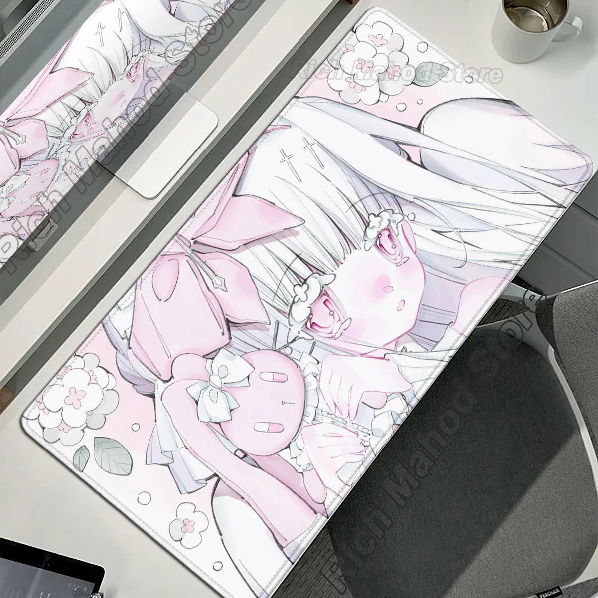 Anime Cute Angel Girls Mouse Pad Laptop Gaming Extended Desk Mat PC Kawaii Gamer Cabinet Mousepad XXL Keyboard Rug Pink Carpet