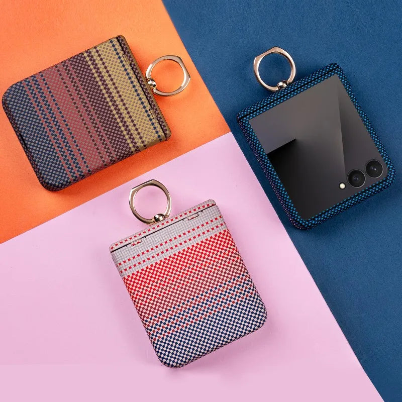 Rainbow Case For Samsung Galaxy Z Flip 7 8 5G ZFlip7 8 Glass Film Hinged Ring Holder Fold Shockproof Luxury Hard Plastic Cover
