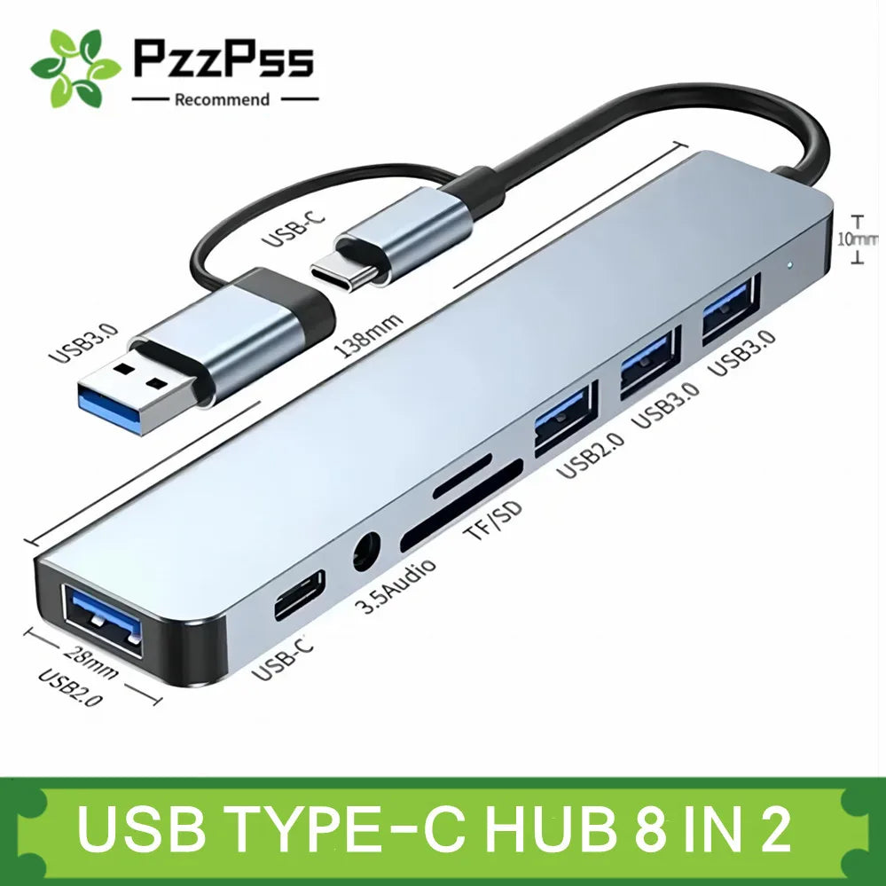 2 in 1 4/5/7/8 Port USB C Expander USB 3 Hub Type C Splitter Type C Dock Multiport Adapter USB Expander for Xiaomi Phone Tablet