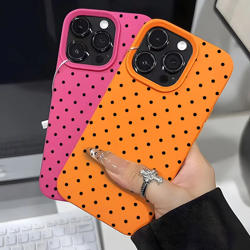 Vintage Black Polka Dot Pattern Lychee Soft Phone Case For iPhone 15 16 17 Pro Max 11 12 13 Pro 15 14 Plus 17 Air X Xs XR Cover