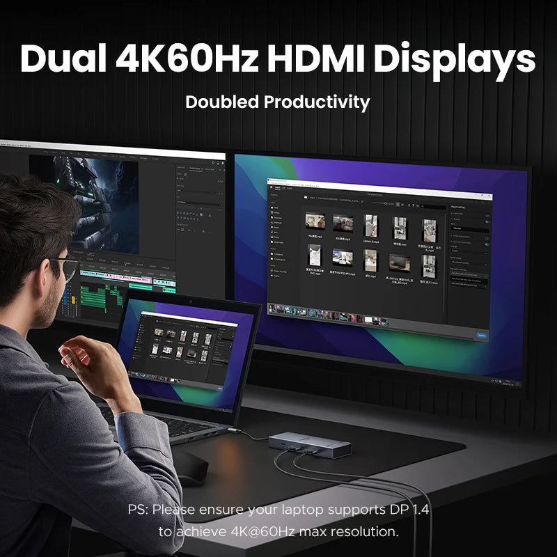 UGREEN USB C HUB Dual HDMI 7-in-1 Type-C to 4K60Hz 2HDMI 10Gbps USB-A&C Ports PD100W for MacBookPro Laptop USB Splitter Docking