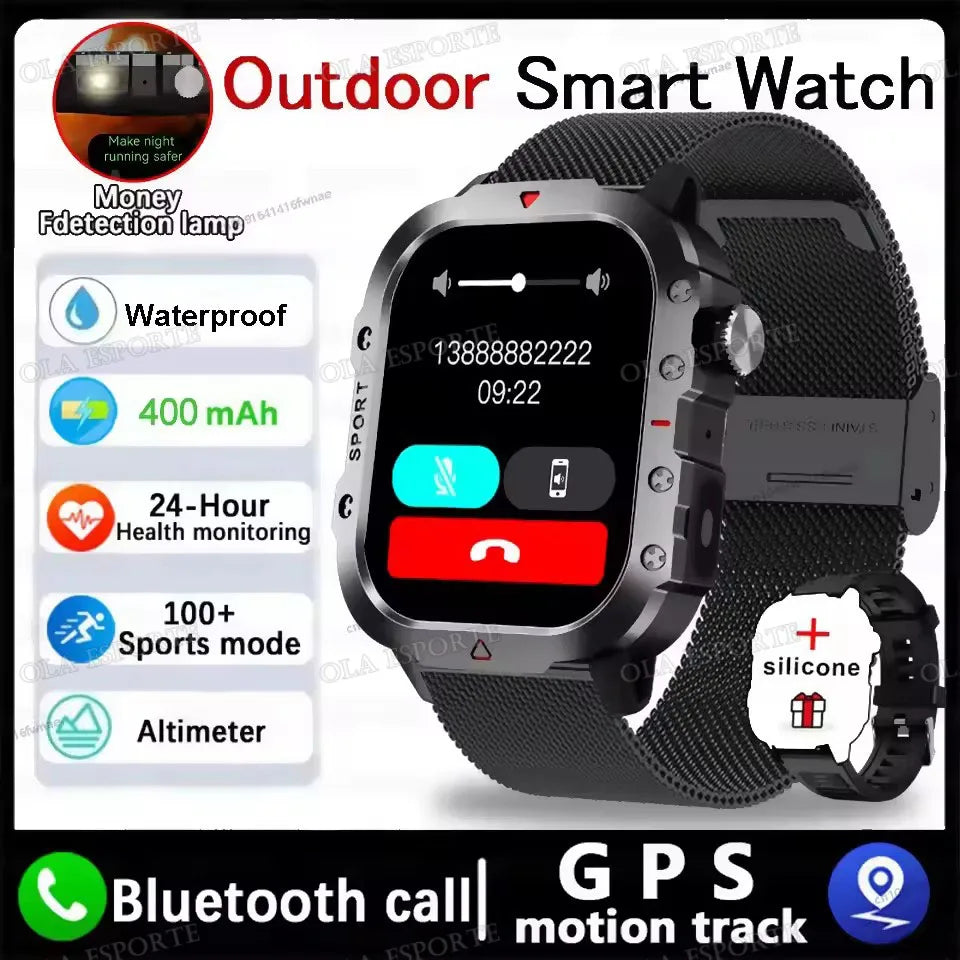 1400mAh Big Battery Smart Watch Men Outdoor GPS Flashlight 10ATM Waterproof Bluetooth Call AMOLED HD Sports Smartwatch PK HT30