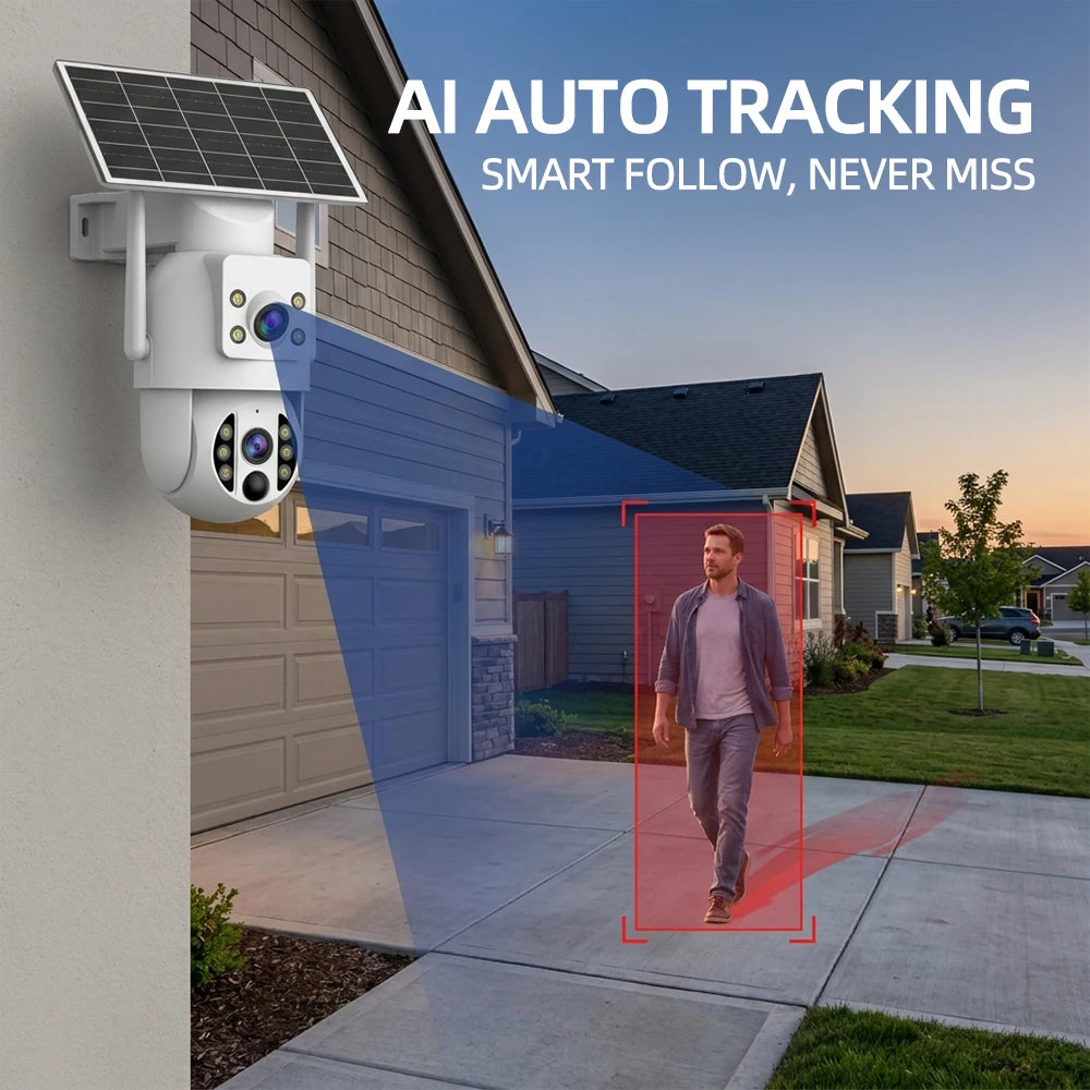 JOOAN 8MP WiFi Solar Camera Outdoor CCTV Surveillance Camera With Solar Panel Dual Lens PTZ Night Vision Scurity Protection