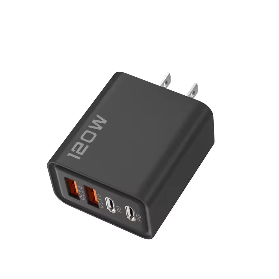 120W 4 Ports USB Charger Fast Charge Phone Charger Adapter Type C Cable For iPhone Samsung Xiaomi EU/US/UK Plug Wall Charger