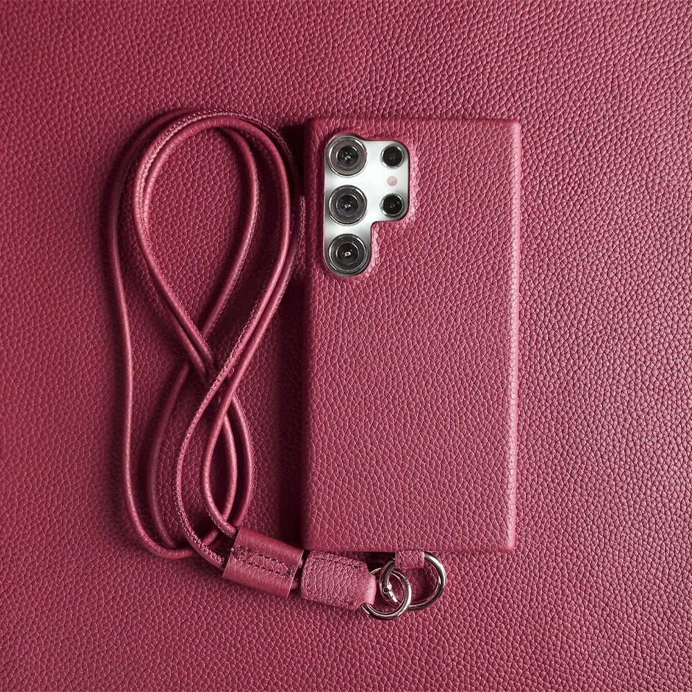 Luxury Cowhide Genuine Leather Case For iPhone 16 Pro Max 15Pro 11 13 12pro 14Pro 14 Strap Crossbody Lanyard Phone Cover Coque