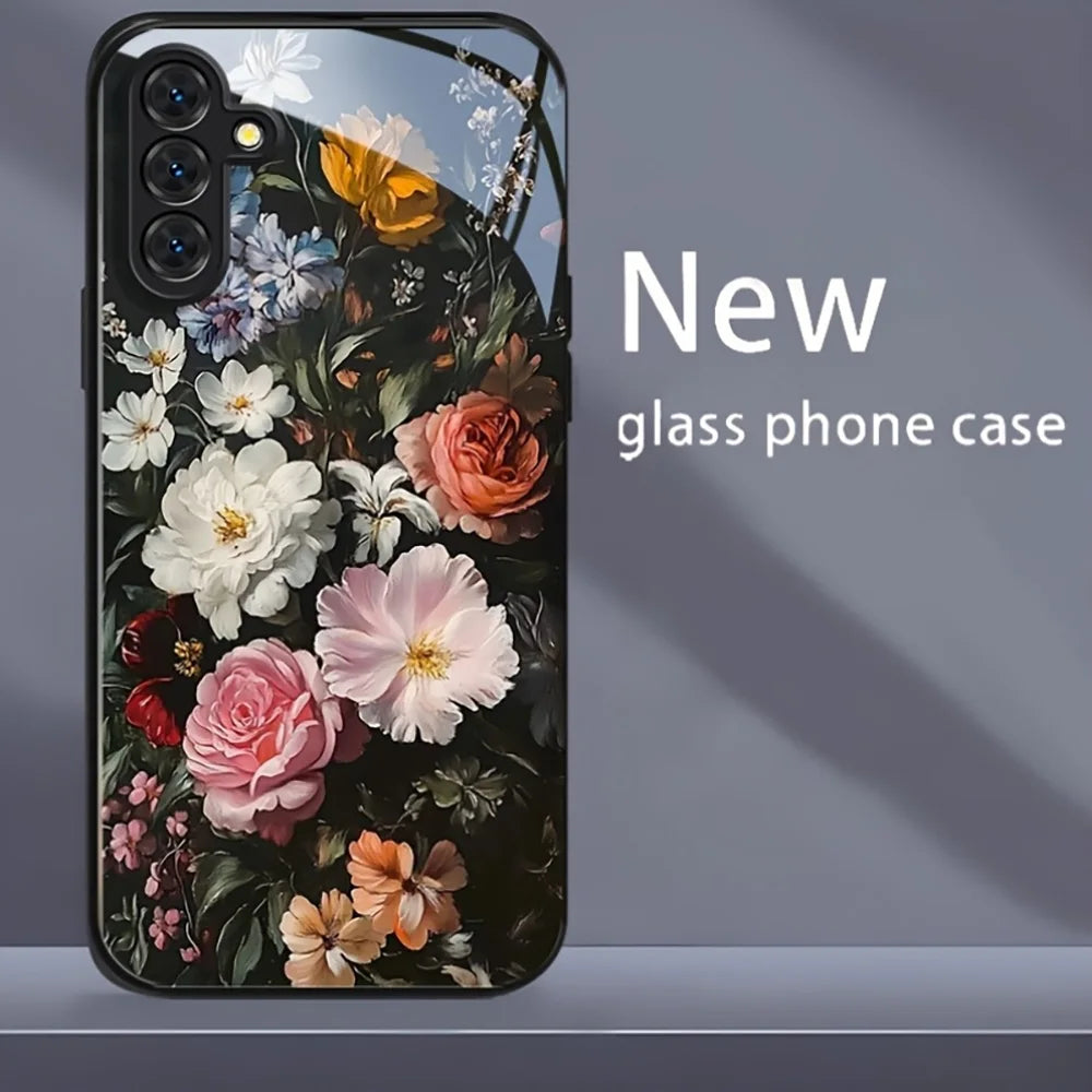 Hard Glass Honeybee Flower Case For Samsung Galaxy S26 Ultra Case Samsung S24 S22 S25 Ultra S 26 Plus S23 S20 S21 FE Cases Cover
