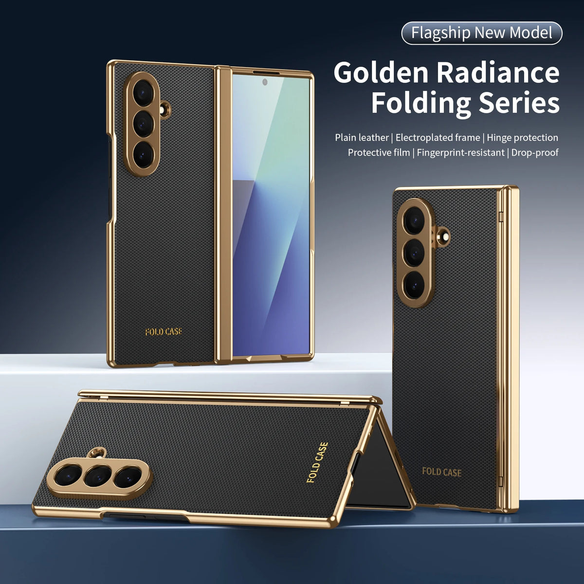 Premium Artificial PU Leather Mobile Phone Case for Samsung Galaxy Z Fold 8 7 6 5 4 with Full Cover Protection,Screen Glass Film