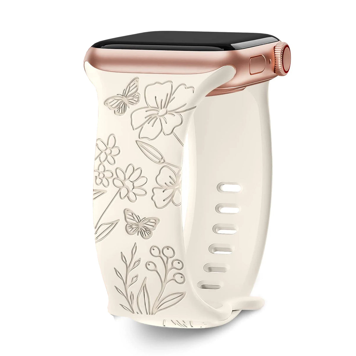 Floral Engraved Strap For Apple Watch Band 41mm 44mm 40mm 49mm 46mm 45 38 42 silicone bracelet iwatch series se 7 8 9 ultra 2 10