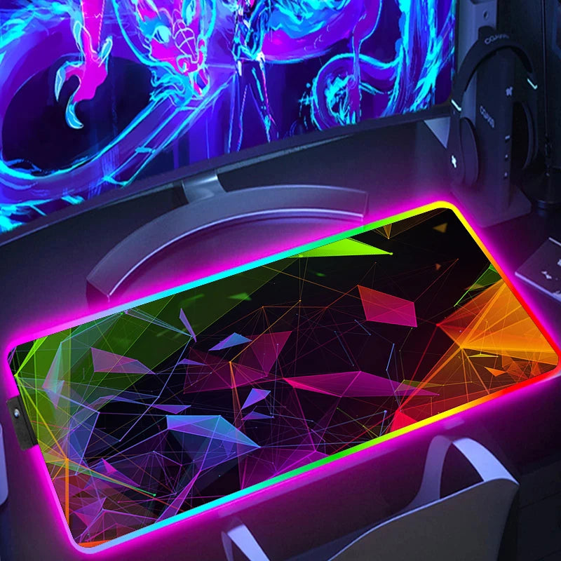 RGB Extended Hexagon Gaming Mouse Pad Rug Desk Mat Computer Accessories Anti-skid Offices Geometric Mousepad Luminous Game Mats