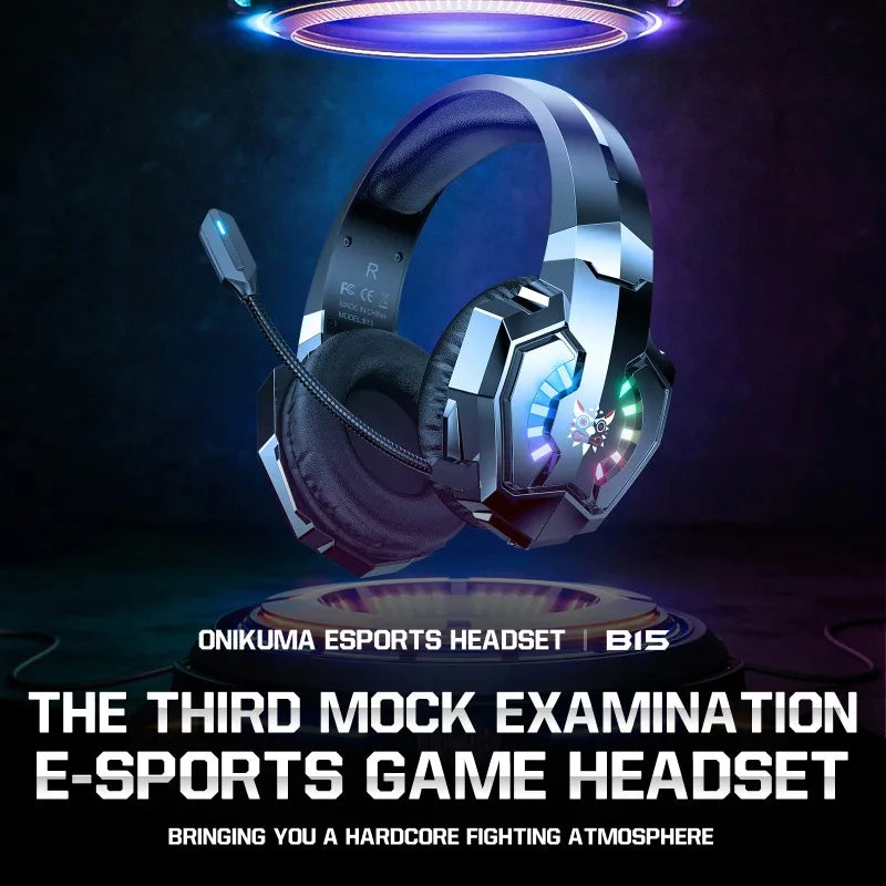 ONIKUMA B15 Gaming Headset Wireless 2.4GHz RGB Headphone With HD Microphone Stereo Sound Long Battery Life For PC Laptop Console