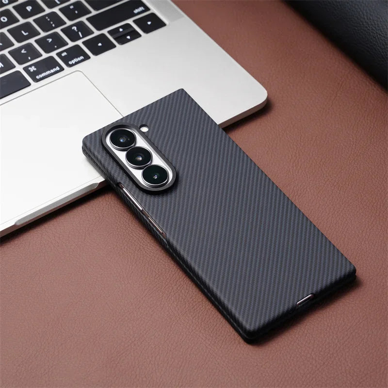 Business Magnetic Carbon Fiber Texture Case for Samsung Z Fold 8 7 6 5 4 Wireless Charging PC Cover with Screen Protective Film