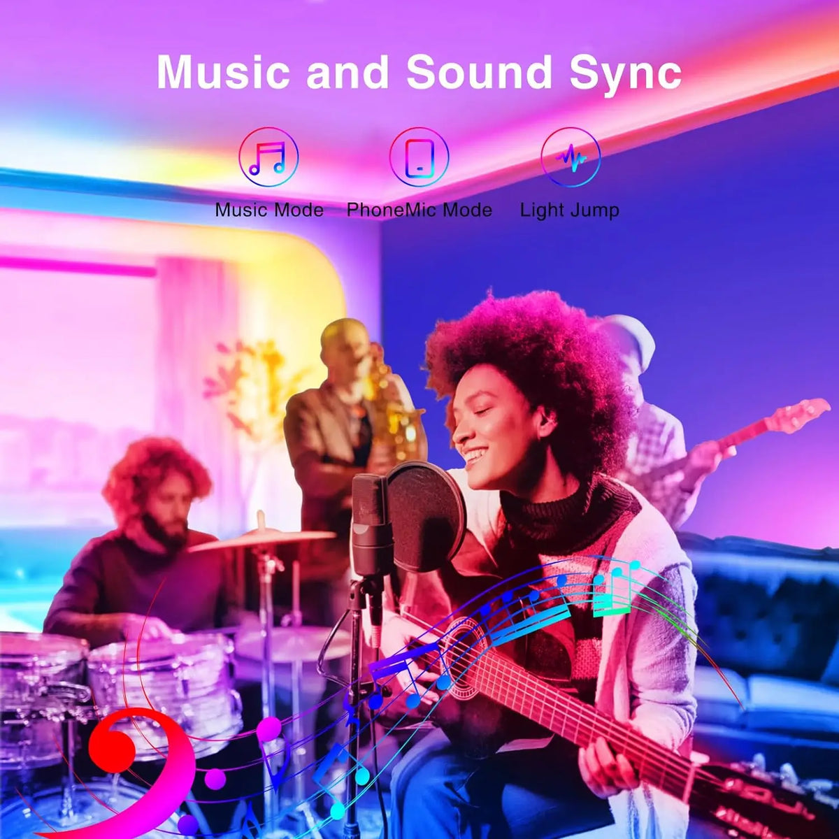 LED Strip Lights, RGB Color Changing Led Strip Lighting with 24-Key Remote and APP Control, Music Sync Lights
