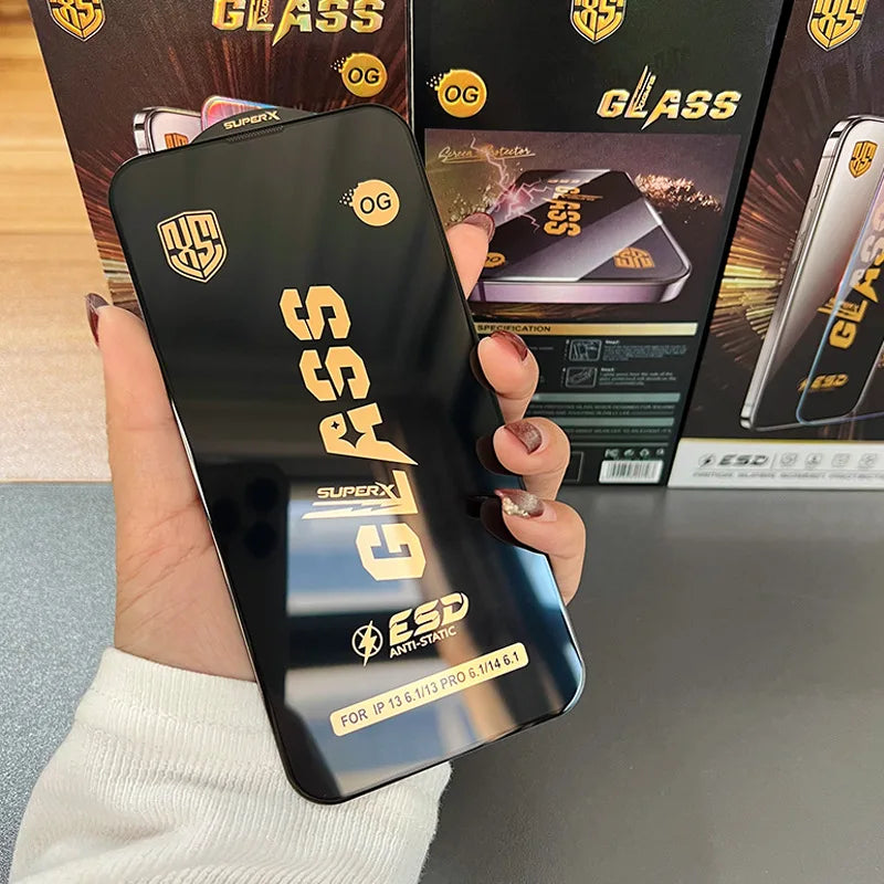 10pcs OG ESD Tempered Glass Anti Static Super Screen Protector Film For iPhone Duo 18 Pro Max 17 Air 17E 16 Plus 15 14 13