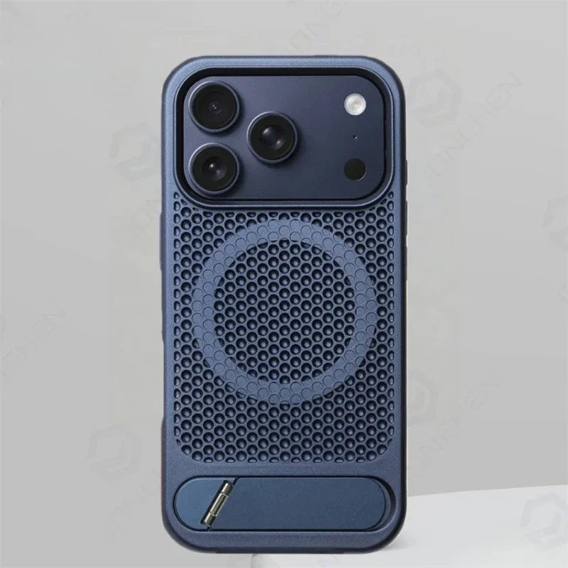 Heat Dissipation Stand Magnetic Shockproof Bumper Case For iPhone 17 Pro Max Air 18 16 15 14 13 12 Breathable Cover For Magsafe